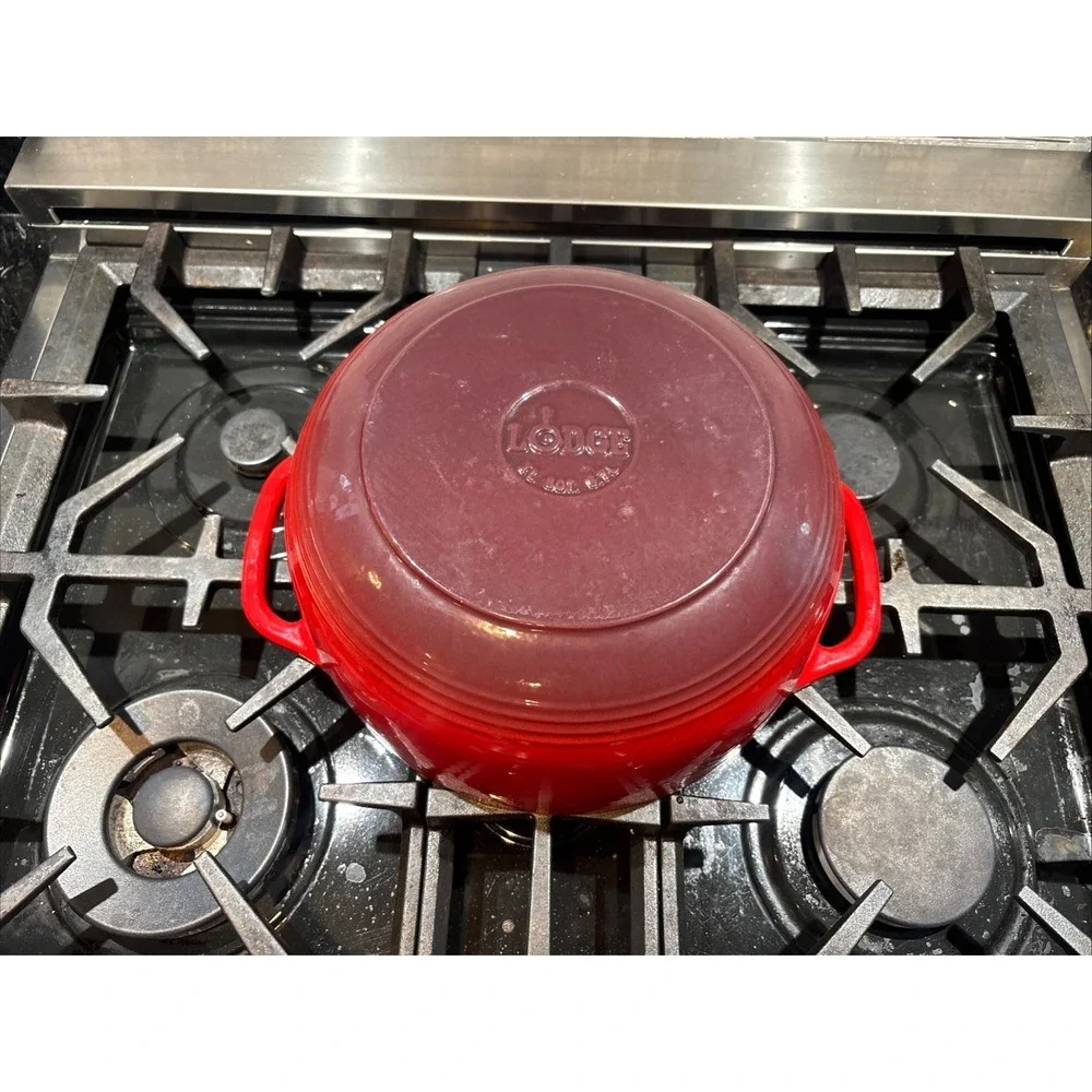 Vintage Lodge Red Color 6-qt. Enameled Cast Iron Dutch Oven